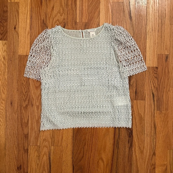 ✨ Club Monaco Lace Overlay Puff Sleeve Blouse - Size XS ✨ - Picture 1 of 11